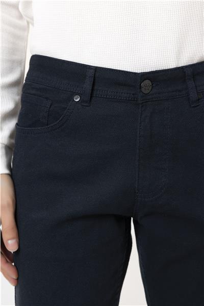 Lacivert Slim Fit Düz Kanvas Pantolon