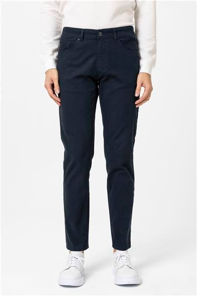 Lacivert Slim Fit Düz Kanvas Pantolon