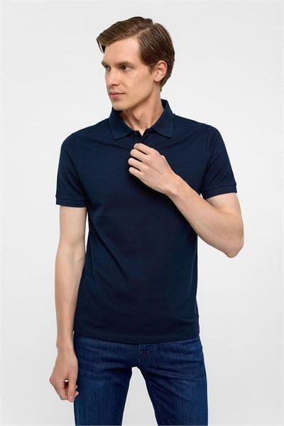Lacivert Slim Düz Polo Yaka Tişört