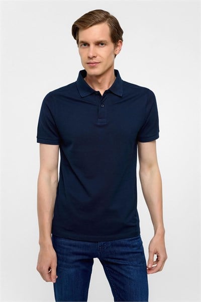 Lacivert Slim Düz Polo Yaka Tişört