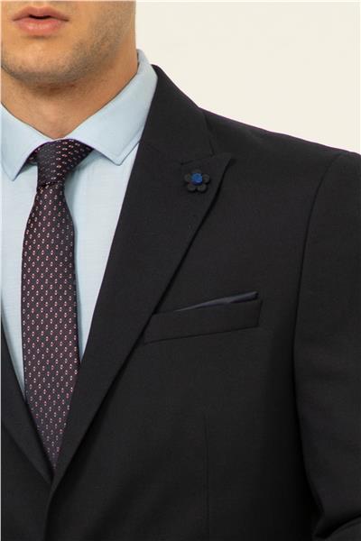 Lacivert Slim Fit Düz Sivri Yaka 6 Drop Klasik Takım Elbise