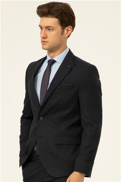 Lacivert Slim Fit Düz Sivri Yaka 6 Drop Klasik Takım Elbise