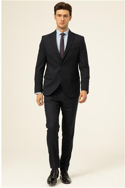 Lacivert Slim Fit Düz Sivri Yaka 6 Drop Klasik Takım Elbise