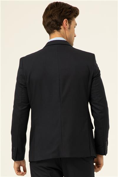 Lacivert Slim Fit Düz Sivri Yaka 6 Drop Klasik Takım Elbise