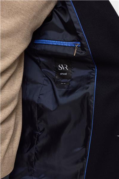 Lacivert Slim Düz Sivri Yaka Kaban