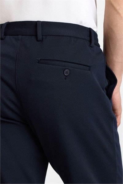 Lacivert Slim Düz Twill Yarım Lastikli Jogger Pantolon