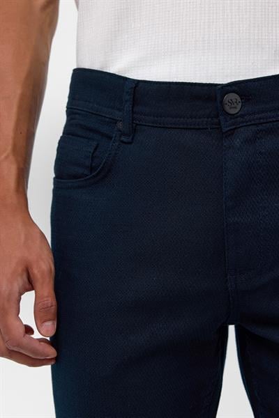 Lacivert Slim Fit 5 Cep Kalıp Armürlü Kanvas Pantolon