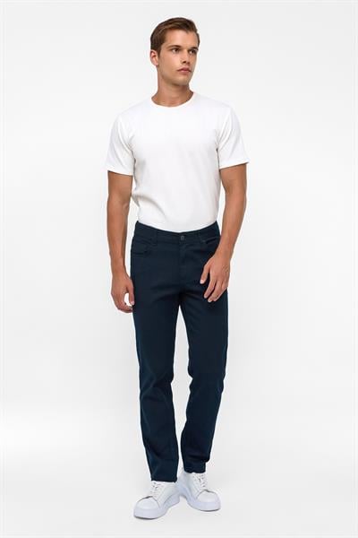 Lacivert Slim Fit 5 Cep Kalıp Armürlü Kanvas Pantolon