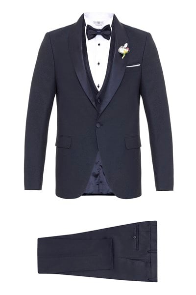 Lacivert Slim Fit Armürlü 6 Drop Smokin & Damatlık