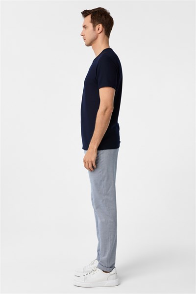Lacivert Slim Fit Armürlü Bisiklet Yaka Tişört