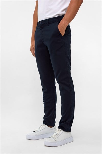 Lacivert Slim Fit Armürlü Chino Pantolon