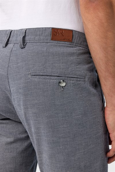 Lacivert Slim Fit Armürlü Kanvas Pantolon