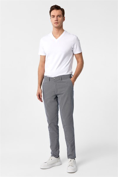 Lacivert Slim Fit Armürlü Kanvas Pantolon