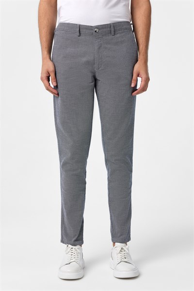 Lacivert Slim Fit Armürlü Kanvas Pantolon