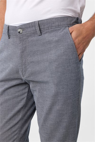 Lacivert Slim Fit Armürlü Kanvas Pantolon