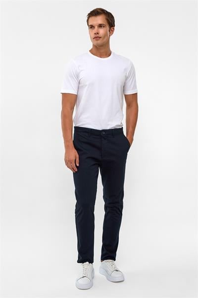 Lacivert Slim Fit Armürlü Pantolon