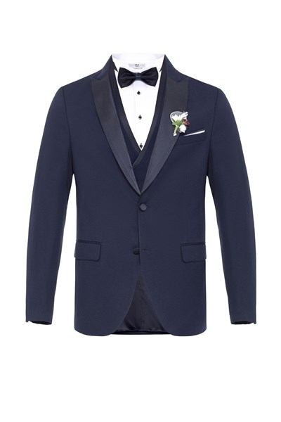 Lacivert Slim Fit Armürlü Sivri Yaka 6 Drop Smokin & Damatlık
