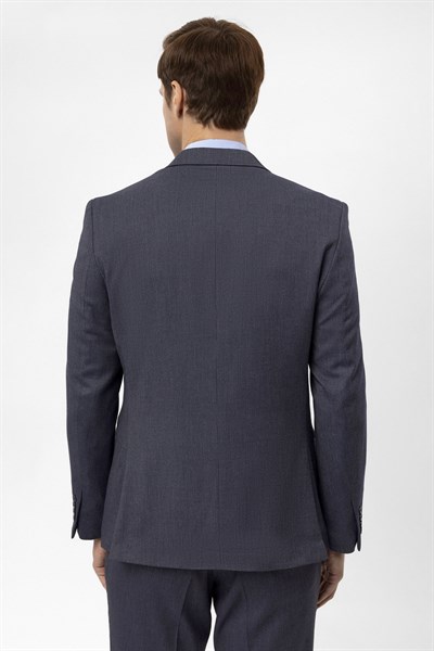 Lacivert Slim Fit Armürlü Sivri Yaka 6 Drop Klasik Takım Elbise