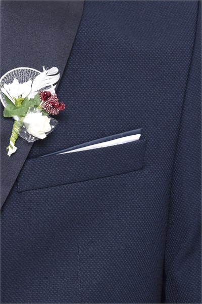 Lacivert Slim Fit Armürlü Sivri Yaka 6 Drop Smokin & Damatlık