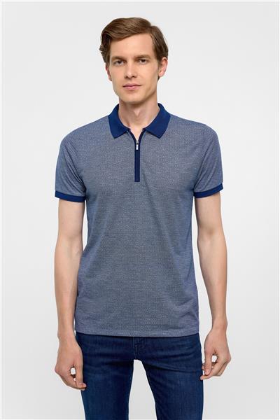 Lacivert Slim Fit Baskılı Polo Yaka Tişört