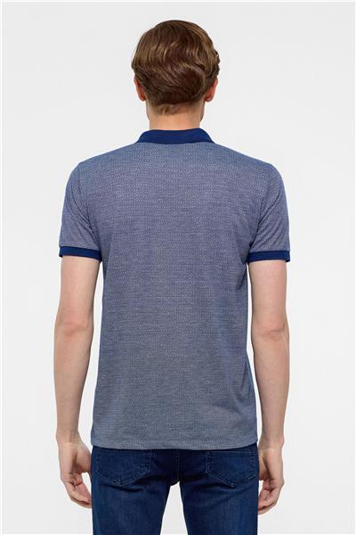 Lacivert Slim Fit Baskılı Polo Yaka Tişört