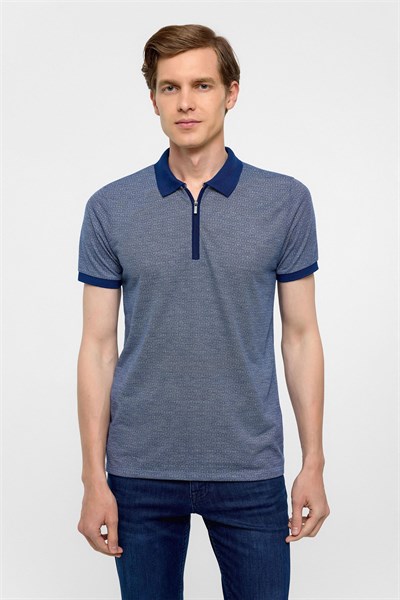 Lacivert Slim Fit Baskılı Polo Yaka Tişört