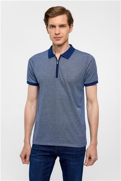 Lacivert Slim Fit Baskılı Polo Yaka Tişört