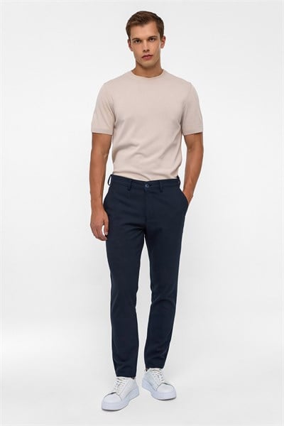 Lacivert Slim Fit Desenli Kumaş Pantolon