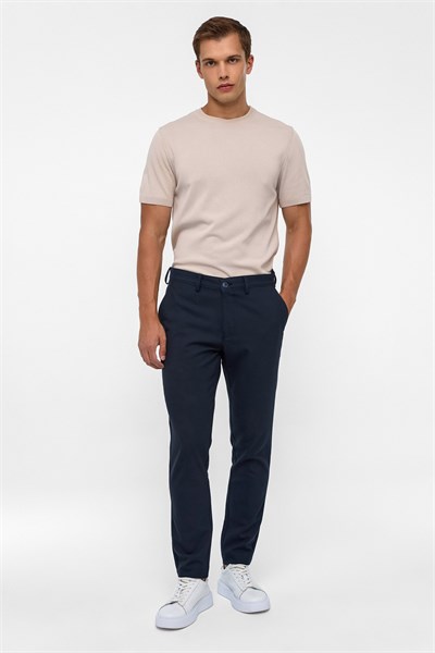 Lacivert Slim Fit Desenli Kumaş Pantolon