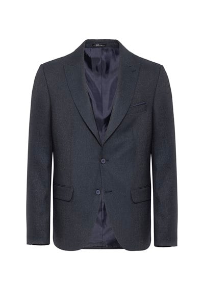 Lacivert Slim Fit Desenli Sivri Yaka 6 Drop Klasik Takım Elbise