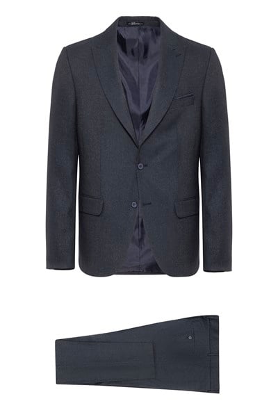 Lacivert Slim Fit Desenli Sivri Yaka 6 Drop Klasik Takım Elbise