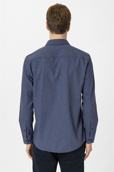Lacivert Slim Fit Düz Düğmeli Yaka Gömlek