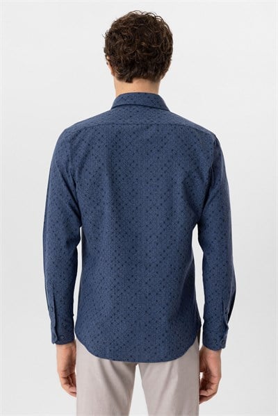 Lacivert Slim Fit Düz Düğmeli Yaka Gömlek
