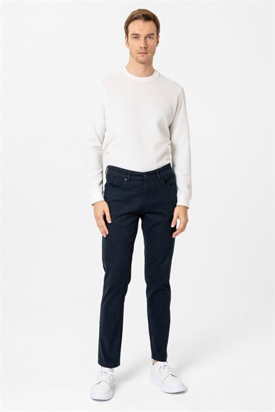 Lacivert Slim Fit Düz Kanvas Pantolon