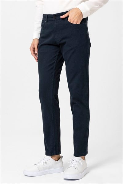 Lacivert Slim Fit Düz Kanvas Pantolon