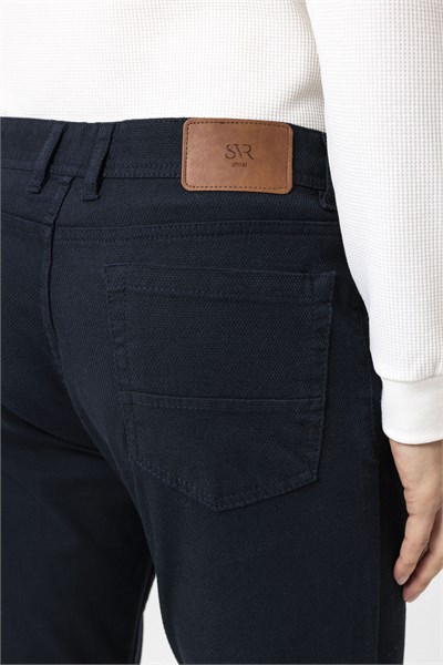 Lacivert Slim Fit Düz Kanvas Pantolon