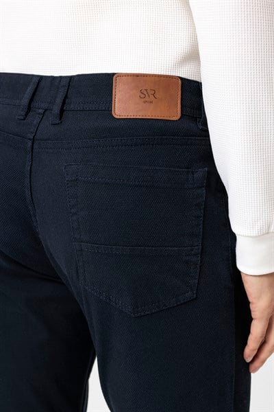 Lacivert Slim Fit Düz Kanvas Pantolon