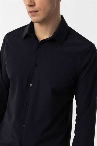 Lacivert Slim Fit Düz Klasik Yaka Gömlek