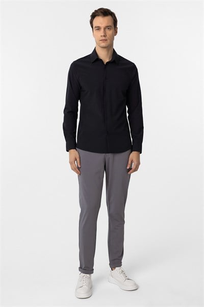Lacivert Slim Fit Düz Klasik Yaka Gömlek