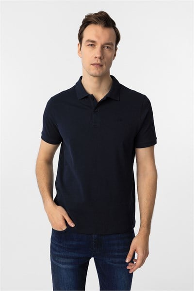 Lacivert Slim Fit Düz Polo Yaka Tişört