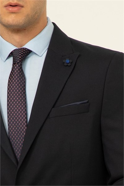 Lacivert Slim Fit Düz Sivri Yaka 6 Drop Klasik Takım Elbise