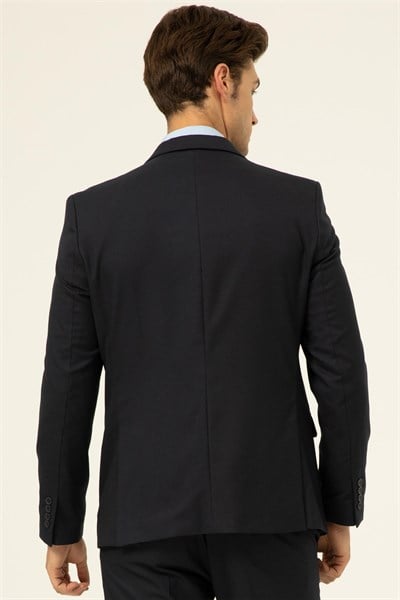 Lacivert Slim Fit Düz Sivri Yaka 6 Drop Klasik Takım Elbise