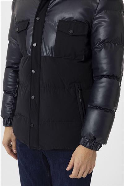 Lacivert Slim Kapitone Dik Yaka Mont