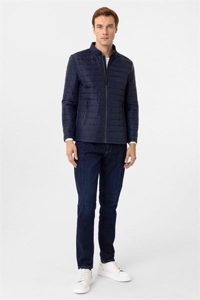 Lacivert Slim Kapitone Mont