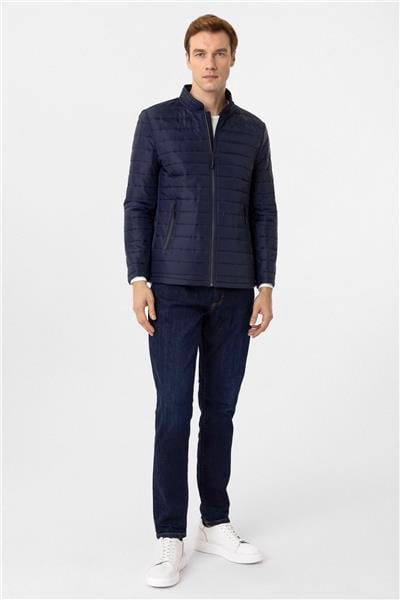 Lacivert Slim Kapitone Mont