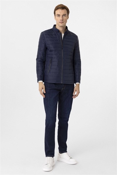 Lacivert Slim Kapitone Mont