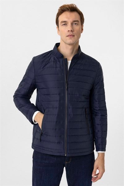 Lacivert Slim Kapitone Mont