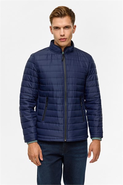 Lacivert Slim Kapitone Mont