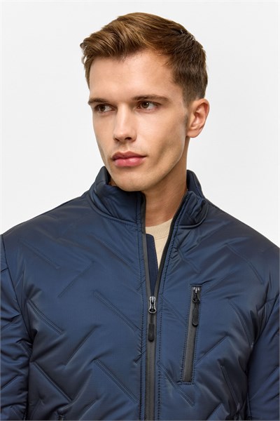 Lacivert Slim Kapitone Mont