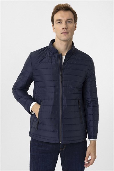 Lacivert Slim Kapitone Mont